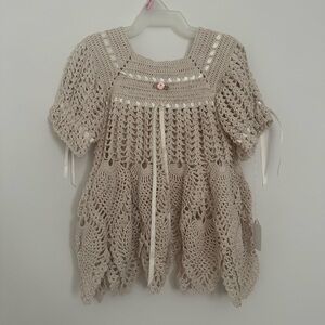 Handmade Elegant Cream Crochet Kids Dress